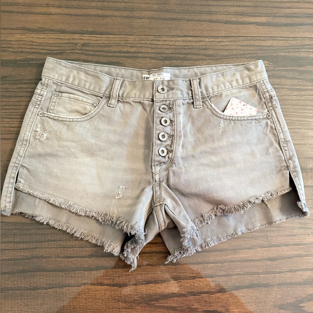 NWT Free People Gray Jean Shorts Distressed Style